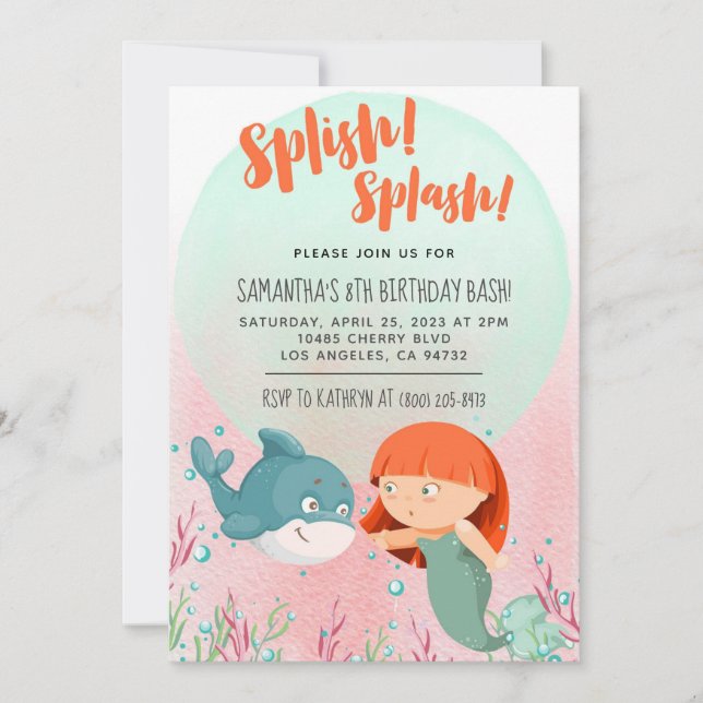 Splish Splash Smermaid Birthday Bash Convite (Frente)