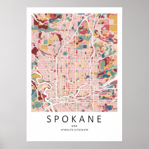 Spokane Washington Mapa Poster Arte de Parede de