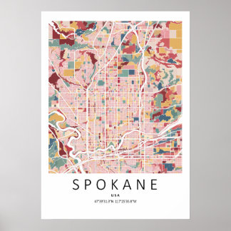 Spokane Washington Mapa Poster | Arte de Parede de
