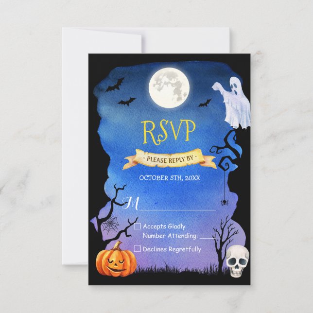 Spookin Pumpkin Ghost Skull Halloween RSVP (Frente)