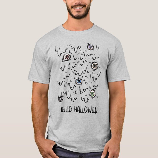 Spooky Eyes Hello Halloween T-Shirt (Frente)