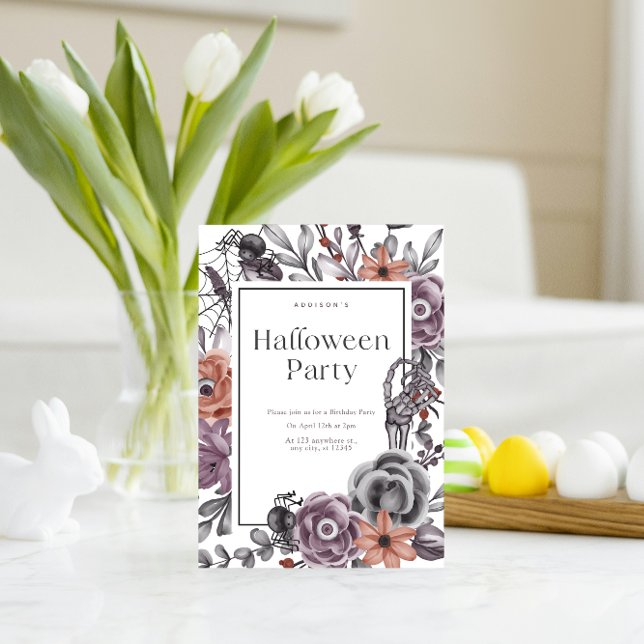 Spooky Floral Convite de aniversário de Halloween (Criador carregado)