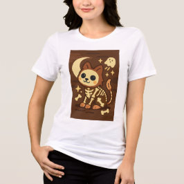 Spooky Skeleton Cat and Ghost T-Shirt