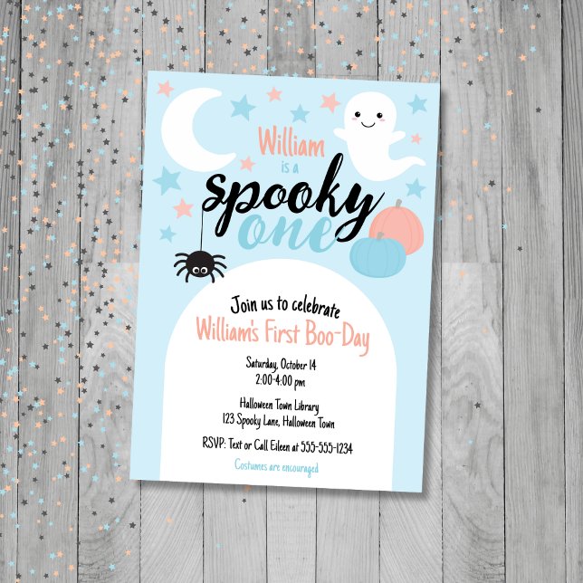 Spooky Um Convite Azul Primeiro Aniversário (Spooky One First Birthday Invitation)