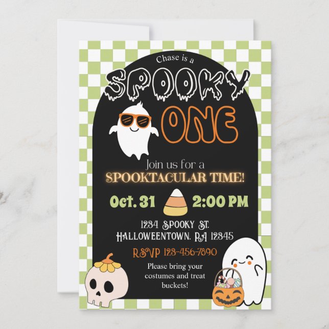 Spooky Um, Convite Para primeiro aniversario De Te (Frente)