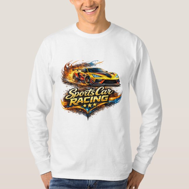 Sports Car Racing Fire Graphic Long Sleeve T-Shirt (Frente)