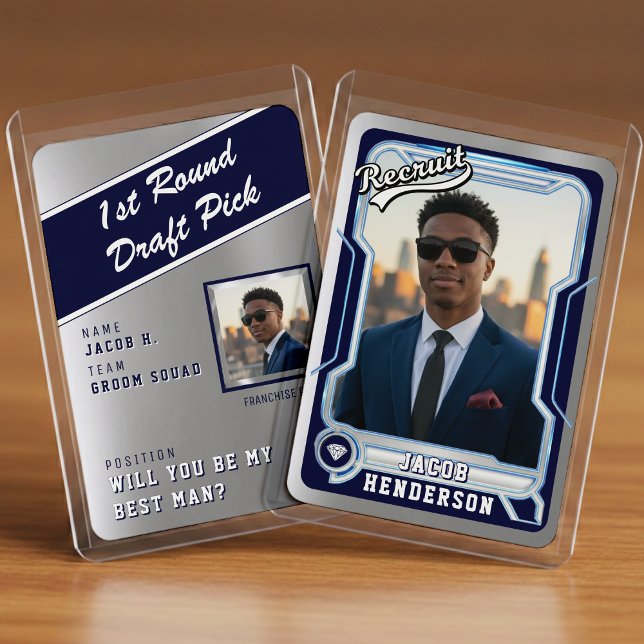 Sports Trading Card Photo Blue Groomsman Proposal (Criador carregado)