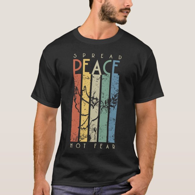 Spread Peace Not Fear Retro Stripes Dove T-shirts  (Frente)