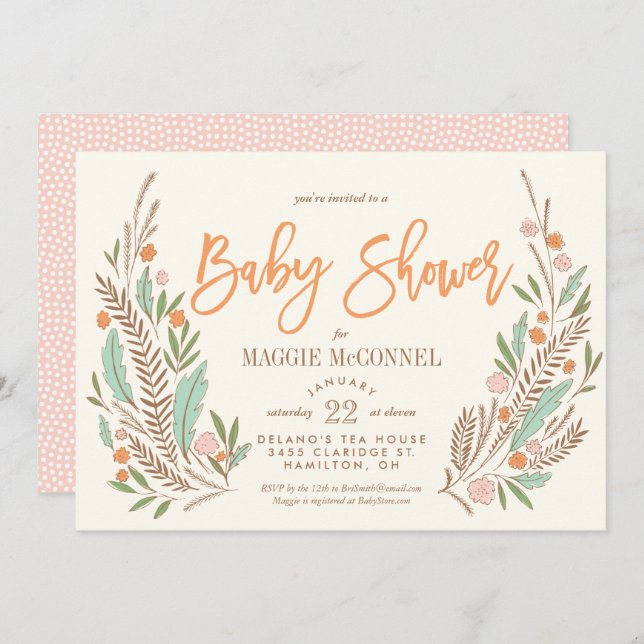 Sprigs Doce Gênero Convite Neutro ao Chá de fralda (Frente/Verso)