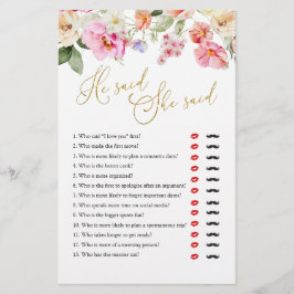 Spring Floral Bridal Shower He Said She Said Game