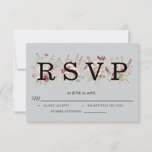 Spring Floral light grey Wedding RSVP card (Frente)