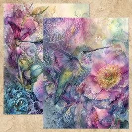 SPRING HUMMINGBIRD FLORAL GARDEN SCRAPBOOK PAPER