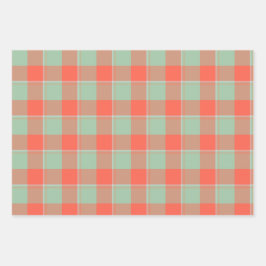 Spring Rain and Persimmon Plaid Green Apricot