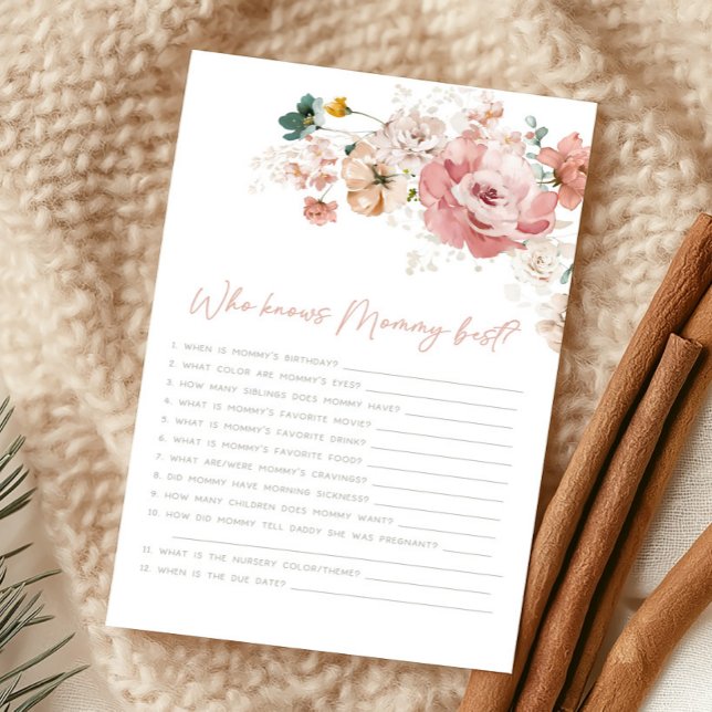 Spring Wildflower Shower Who Knows Mommy Game (Wildflower Baby Shower Game)