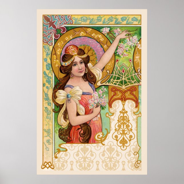 Springtime Art Nouveau Poster (Frente)