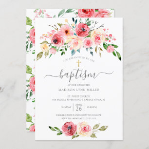 Springtime Peonies Rosa Floral Baptism Convite