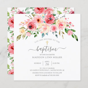 Springtime Peonies Rosa Floral Baptism Convite