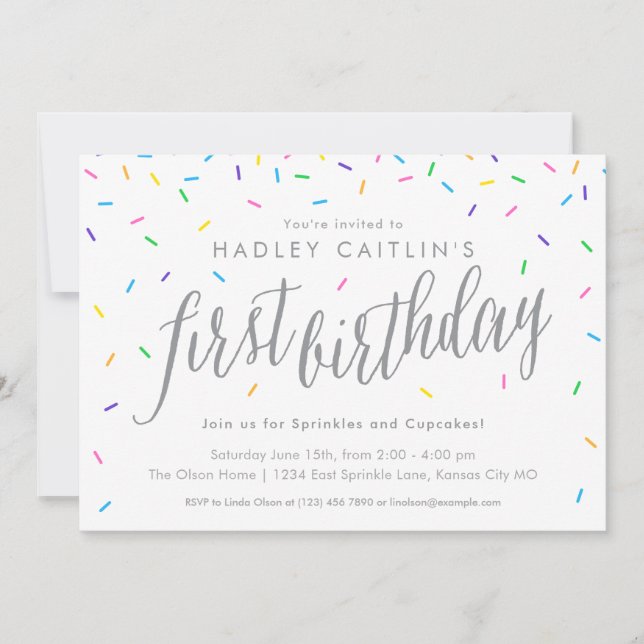 Sprinkles Primeiro Convite de Aniversário, Bonito  (Frente)
