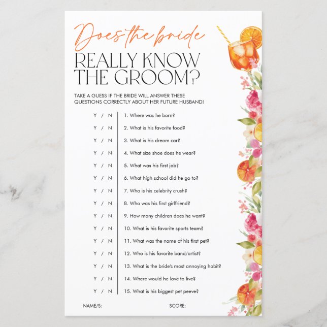 Spritz Citrus Bridal Shower Games Bride Know Groom (Frente)