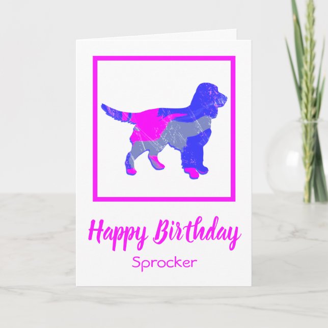 Sprocker Spaniel Hot Pink Dog Engraçado Cartão de  (Frente)