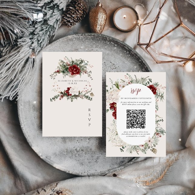 Spruce & Lace | Winter Floral Wedding Crest RSVP (Criador carregado)
