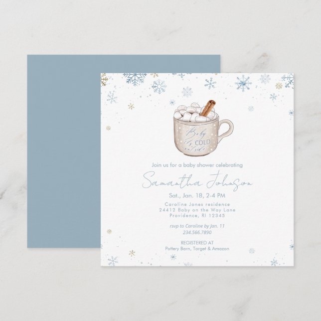 Square Dusty Blue Baby It's Cold Outside Shower (Frente/Verso)