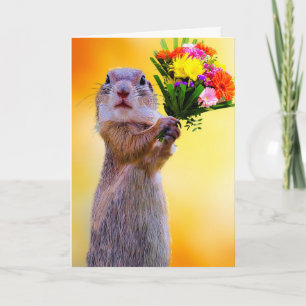 SQUIRREL COM FLORES CARTÃO DE GANHO DE ANIVERSÁR