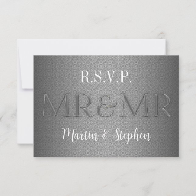 Sr. e Sr. Gay Wedding RSVP em Prata (Frente)