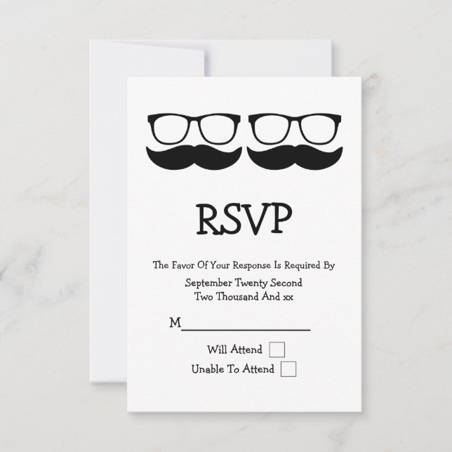 Sr. e Sr. Mustache e Óculos RSVP de Casamento (Frente)
