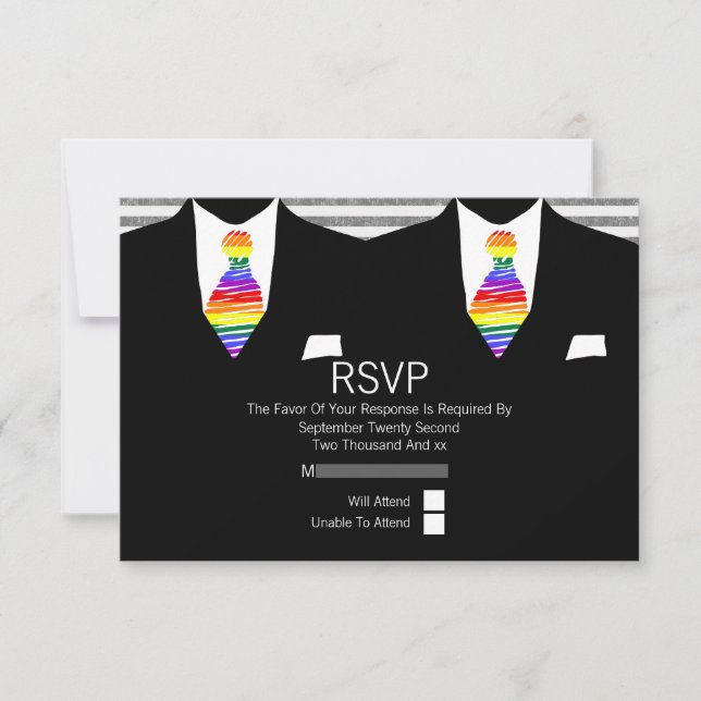 Sr. e Sr. Suit e Rainbow Tie Gay Wedding RSVP (Frente)