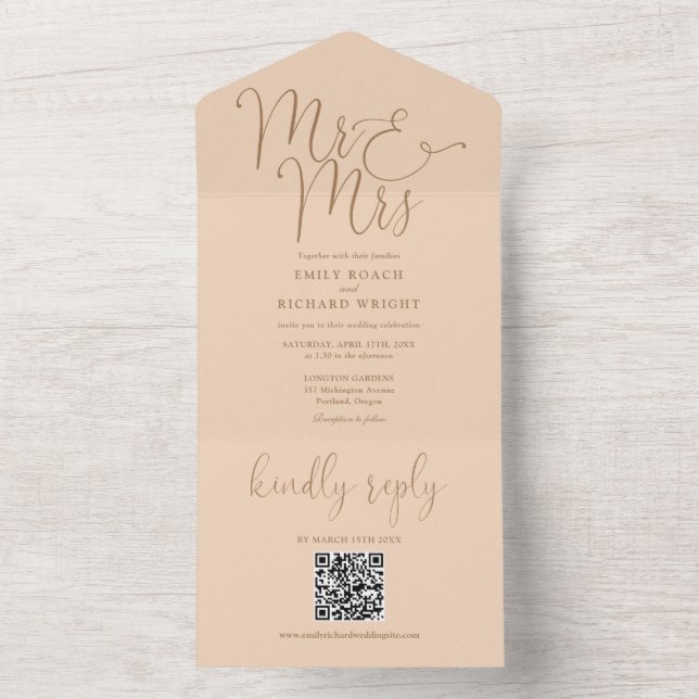 Sr e Sra Código QR Casamento Moderno Rosa Claro (Interno)