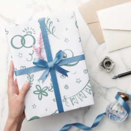 Sr e sra cute doodles papel de embrulho em sage