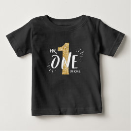 Sr. Onemagia Birthday T-shirt Boy Black Dourado