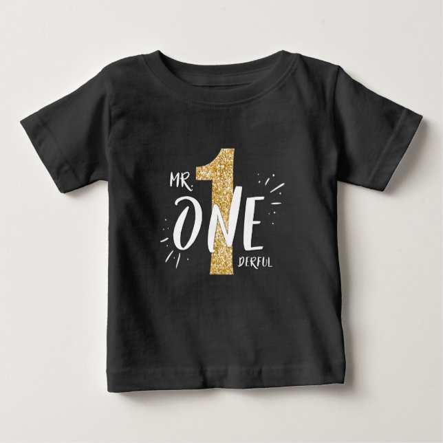 Sr. Onemagia Birthday T-shirt Boy Black Dourado (Frente)