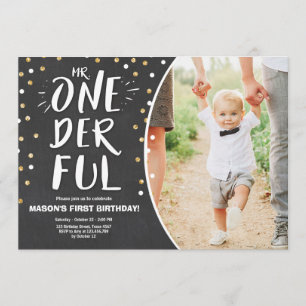 Sr. ouro onederful do preto do menino do convite