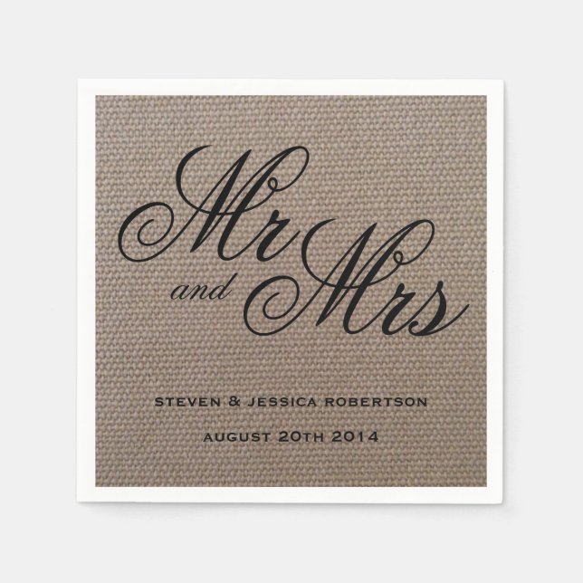 Sr. Rustic e Sra. Burlap, guardanapos de casamento (Frente)