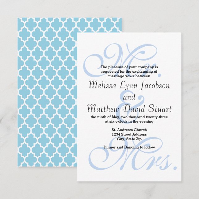 Sr. & Sra. Blue - Convite de casamento 3x5 (Frente/Verso)