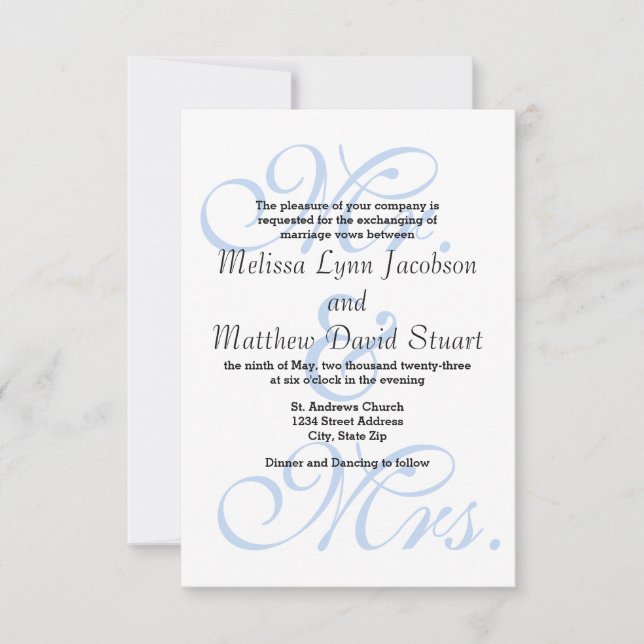 Sr. & Sra. Blue - Convite de casamento 3x5 (Frente)