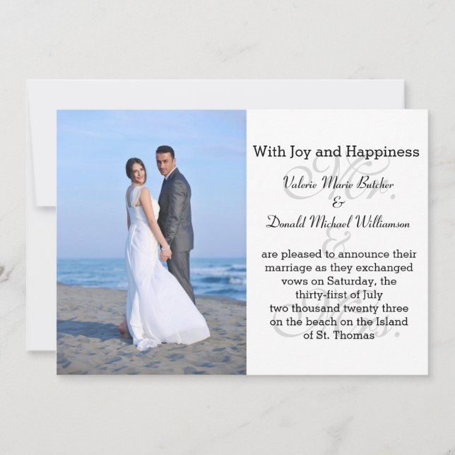 Sr. & Sra. Cinza - Anúncio do Casamento de Foto (Frente)