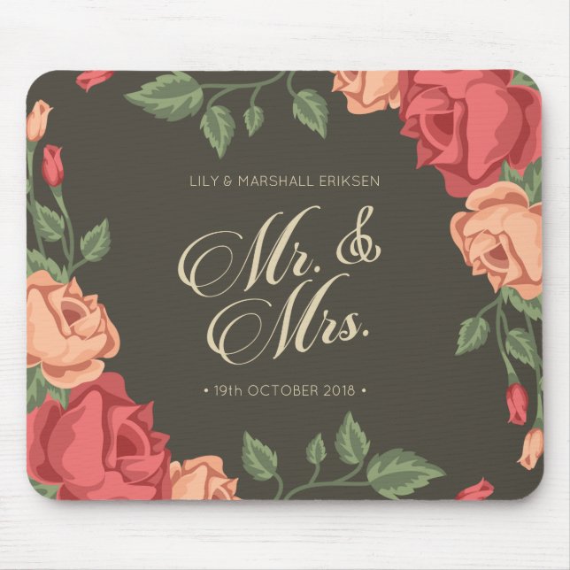Sr. & Sra. florais elegantes Casamento | Mousepad (Frente)