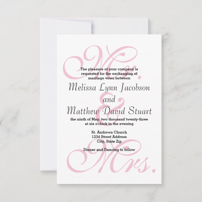 Sr. & Sra. Pink - 3x5 Convite de Casamento (Frente)