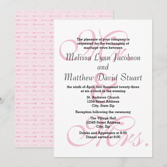 Sr. & Sra. Pink - Convite de Casamento & Recepção (Frente/Verso)