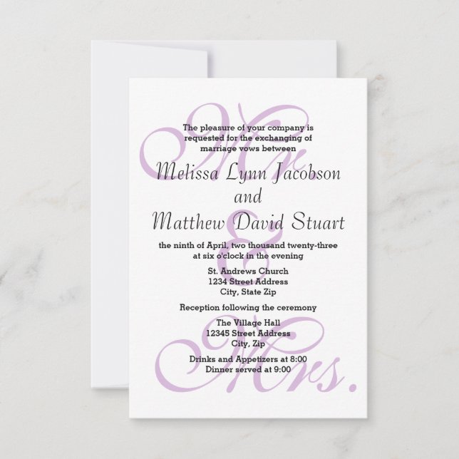 Sr. & Sra. Purple - 3x5 Convite para Casamento e R (Frente)
