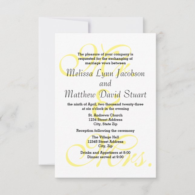Sr. & Sra. Yellow - Convite de Casamento e Recepçã (Frente)