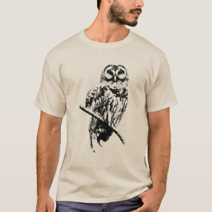 Sra. Barred Owl - Tinta preta na Camisa Claro