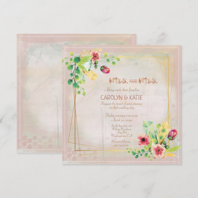 Sra. e Sra. Primavera WaterColor Dourado Geométric (Frente/Verso)