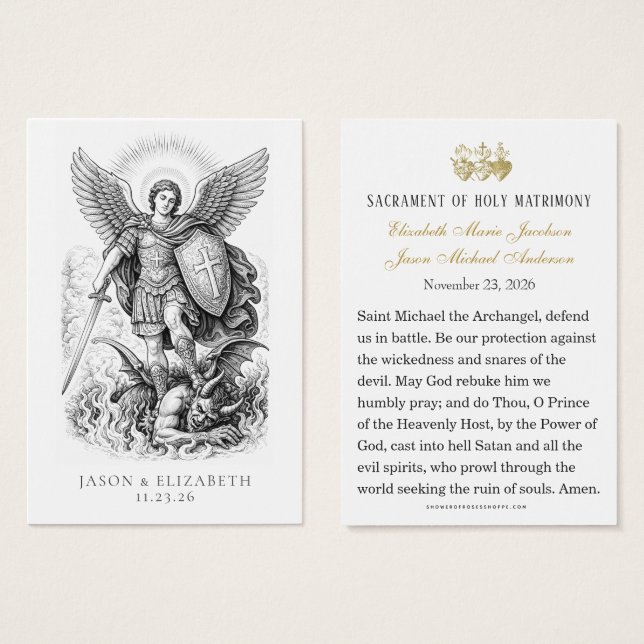 St. Michael Catholic Wedding Prayer Cards (Frente & Verso)