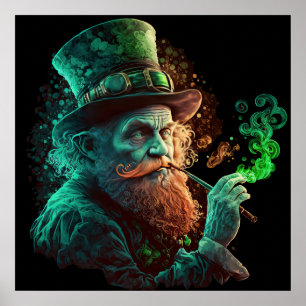 St Paddys Day Leprechaun Fumando um Poster de Pipe