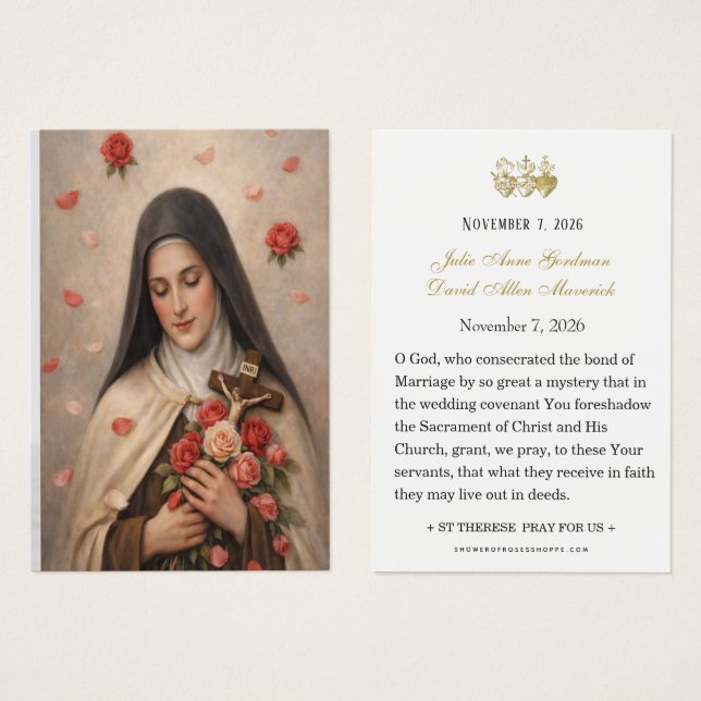 St Therese of Lisieux Wedding Prayer Card  (Frente & Verso)