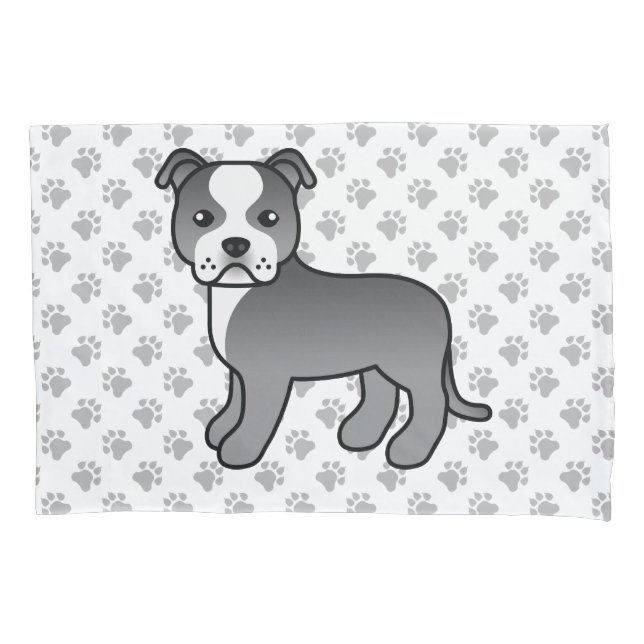 Staffie Azul e Branco Cachorro de Desenho Animado  (Frente)